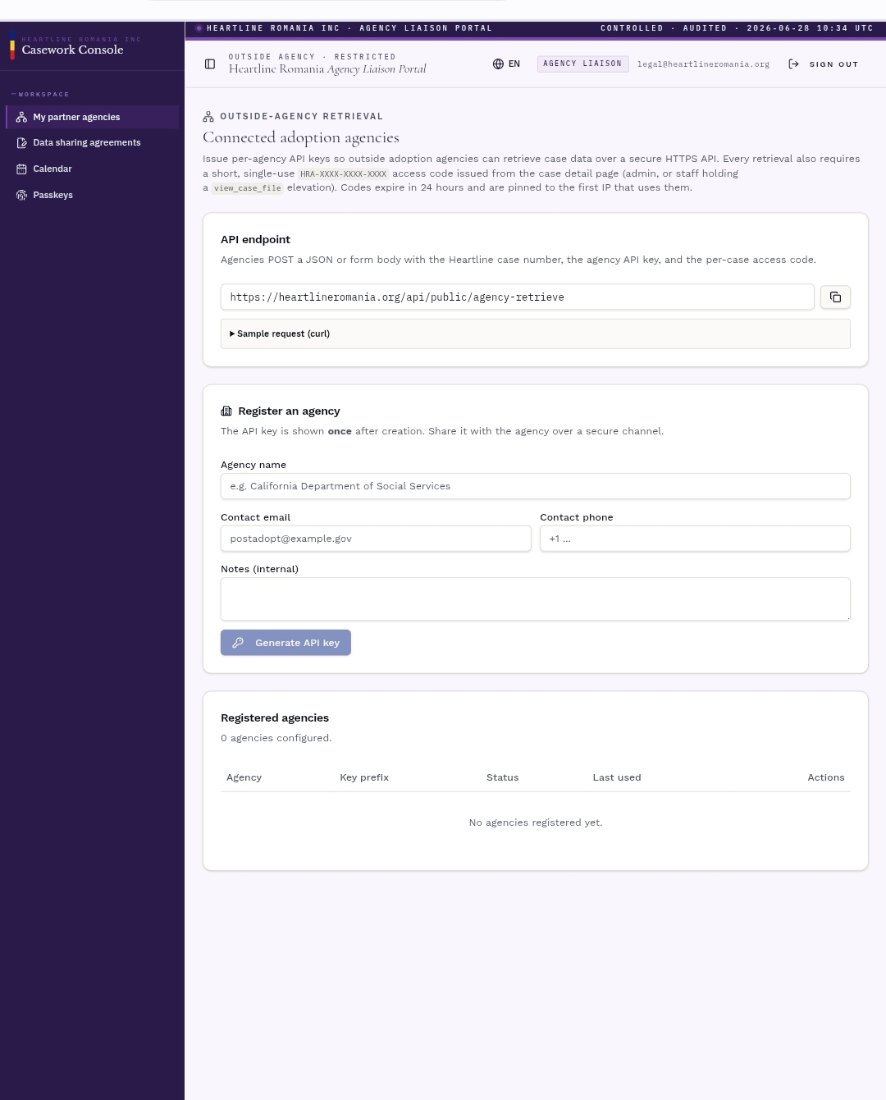 Outside agency — Heartline Romania portal screenshot