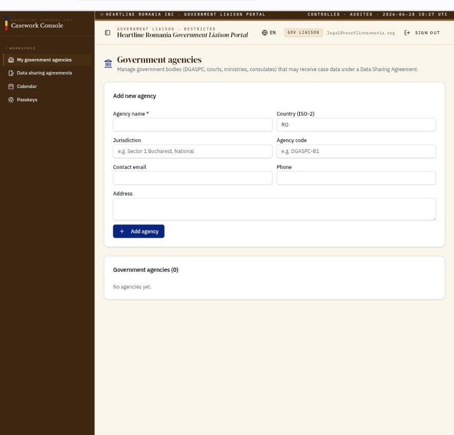 Government liaison — Heartline Romania portal screenshot